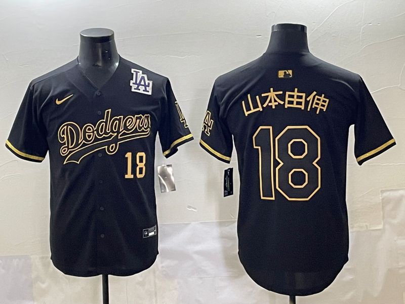 Men 2025 Los Angeles Dodgers #18 Yamamoto Black Gold Five generations Nike MLB Jersey style 6->los angeles dodgers->MLB Jersey
